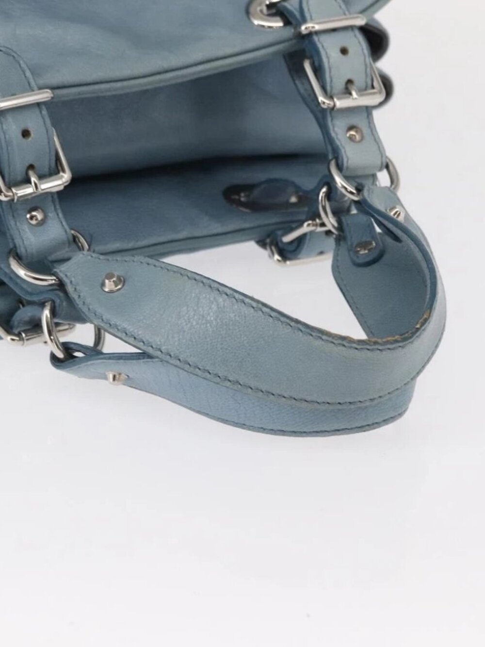 BALENCIAGA Hand Bag Leather Light Blue Silver Auth - Picture 8 of 16